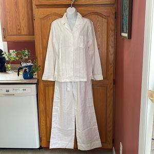 NEW La SENZA Pajamas White Cotton/Silver Thread  Bridal Size MEDIUM